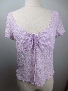 Kimchi Blue Urban Outfitters Short Sleeve Babydoll Sheer Lace Stretch Top Large